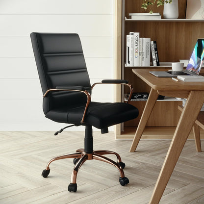 Flash Furniture Executive stoel, draaistoel, zwart leer, roodgoudkleurig frame, 61 x 58,4 x 103,5 cm (B x D x H)