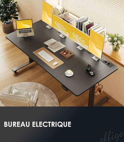 OffiGo Bureau Assis-Debout, 180 cm Elektrisch Bureau met Stopcontacten en USB, Standing Desk met 2 Geheugenstanden, Elektrische Tafel voor Thuis, Zwart
