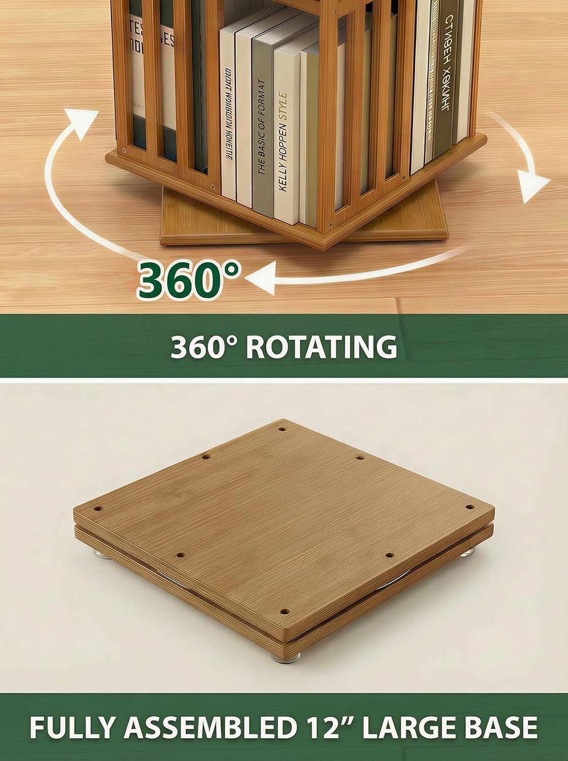 Draaibare Boekenkast – Rotatie Kast – Swivel Boekenkast – Boekenplank – Opbergkast – 360° Draaiend – Hoog 190cm – Ruimtebesparend Bamboe