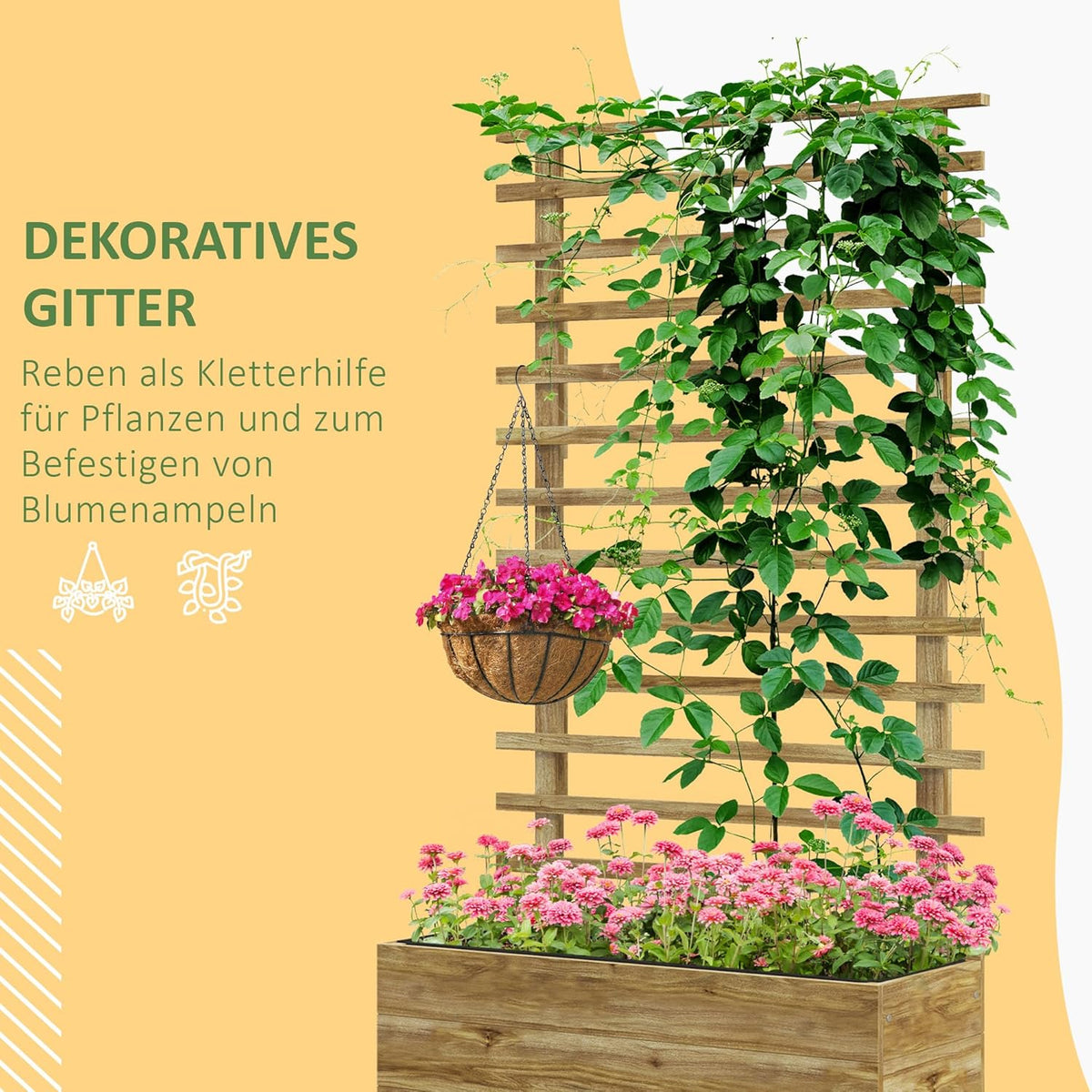 Outsunny Hochbeet Pflanzkasten mit Rankgitter,Rolle,Spalier Pflanzkübel Blumenkasten Holz,Gartenspalier 76x30x155cm für Garten Balcony Terrasse,Blumenkübel für Kletterpflanzen Korbpflanzen, Blumen - QUORE