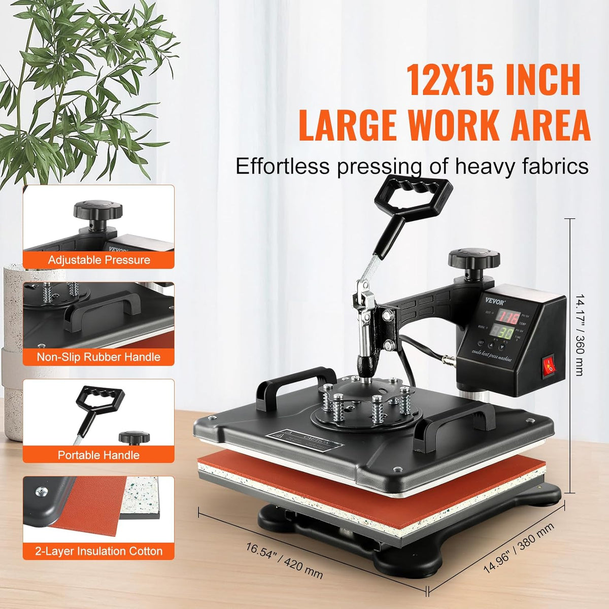 VEVOR 8-in-1 warmtedrukmachine, 38 x 30 cm, met digitaal led-display, zwart, voor hoeden, mutsen, T-shirts, kopjes, borden