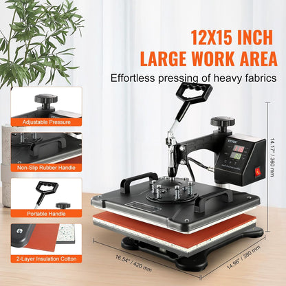 VEVOR 8-in-1 warmtedrukmachine, 38 x 30 cm, met digitaal led-display, zwart, voor hoeden, mutsen, T-shirts, kopjes, borden
