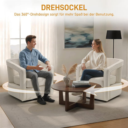 HOMCOM Fauteuil 360° draaibaar Loungestoel Relaxstoel met geïntegreerde rugleuning en armleuningen, linnenlook, gestoffeerde stoel voor slaapkamer Beige
