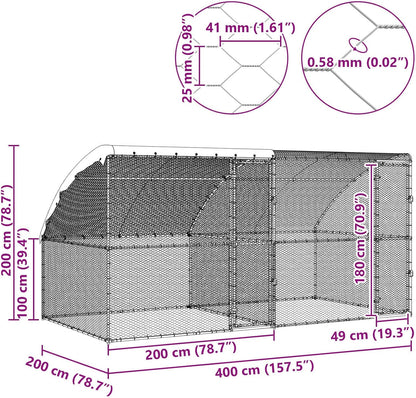 vidaXL Chicken Coop Silver 400 x 200 x 198.5 cm Galvanized steel,