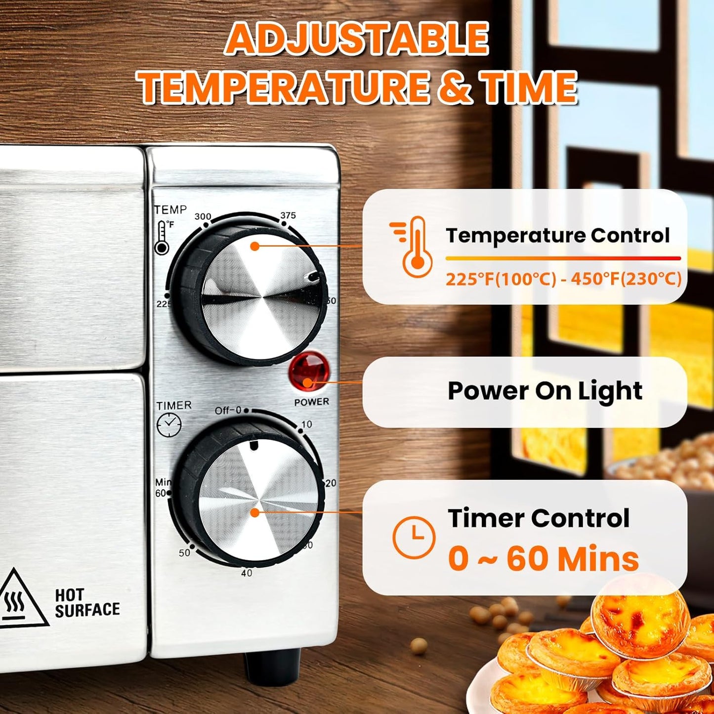 Anatole Elektrische Pizzaoven & Heteluchtfriteuse, RVS, 30.5 cm, 1800 W, Tijd- en Temperatuur Instelbaar, Met Circulatielucht, Inclusief Afneembaar Grillrek, Kruimellade en Ovenhandschoenen