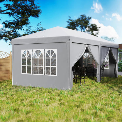 Outsunny Garden Gazebo Foldable 6 x 3 m Outdoor Gazebo Foldable Waterproof 4 Removable Side Walls 4 Windows + Carry Bag Light Grey