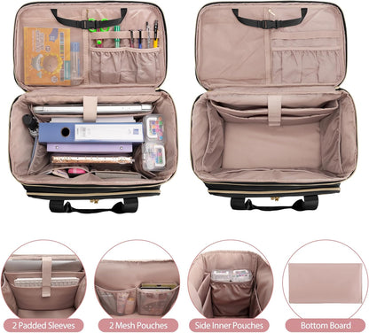 Rolling Teacher Bag with Wheels, Docententas met Afneembare Trolley, Docententas op wielen past voor 15. 6” Laptop en Docentenbenodigdheden, Zwart (Patent Design)