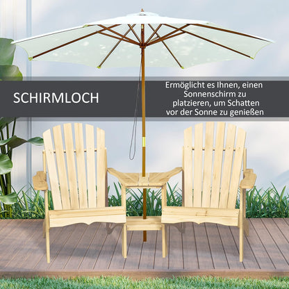 Adirondack Tuinstoel – Tuinstoelenset – Buitenstoel – Lounger – Balkontuinmeubilair – Massief Dennenhout – Weerbestendig Coating – Tussentafel Met Parasolopening – 2-Zits – 178x87x92 cm