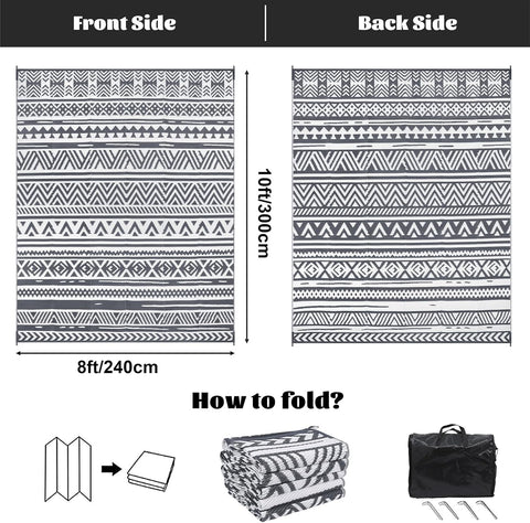 Buiten Vloerkleed - Buitenkleden - Buitentapijt - Opvouwbaar - UV-bestendig - Waterdicht - Omkeerbaar - Buitenmatten - voor Buiten - Balkon - Strand - Picknick -Terras - Rechthoekig - 240 x 300 cm - Grijs