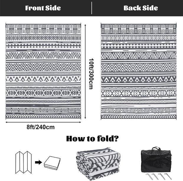 Buiten Vloerkleed - Buitenkleden - Buitentapijt - Opvouwbaar - UV-bestendig - Waterdicht - Omkeerbaar - Buitenmatten - voor Buiten - Balkon - Strand - Picknick -Terras - Rechthoekig - 240 x 300 cm - Grijs