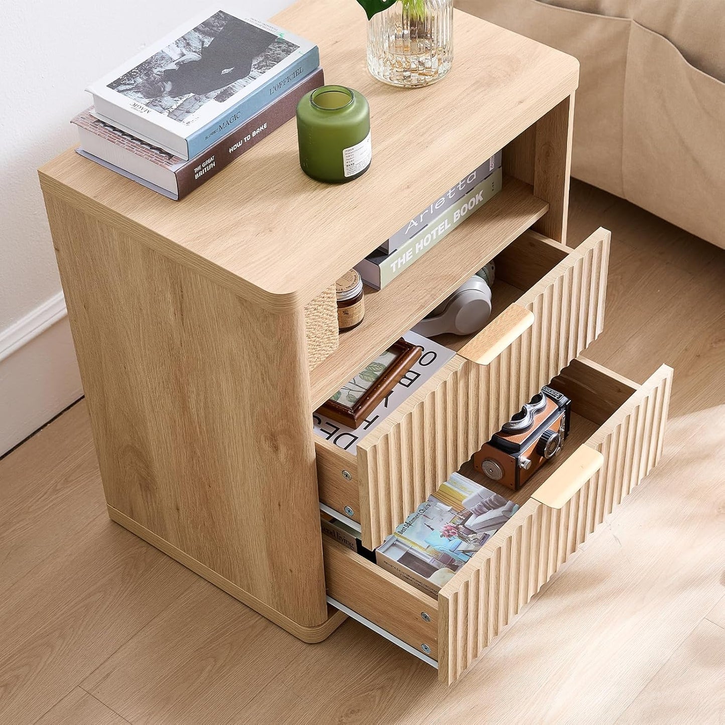 LELELINKY Natuurlijke nachtkastje, bijzettafel, telefoontafel, geschikt voor slaapkamer, woonkamer, eetkamer