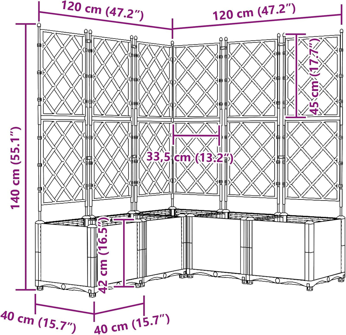 vidaXL Garden Planter with Trellis 5 pieces Grey 120x120x143cm - QUORE