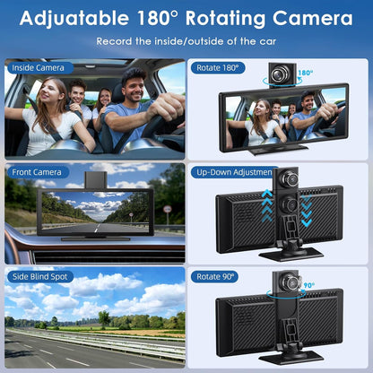 9,26 Inch Wireless Carplay Screen voor Car Play en Android Auto, Draadloze Autoradio met 4K Dashcam/1080P HD Achteruitrijcamera/Bluetooth/FM/AUX/64G TF/Mirror Link/Spraakbesturing/GPS-Navigatie