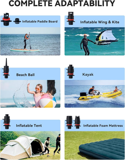 20PSI TPS260 Elektrische SUP-pomp, oplaadbaar, auto-off, 2-traps opblazen/leegloop, 12 V DC & type C voor paddle-board, kajak, vleugels, vliegers, tent, tent