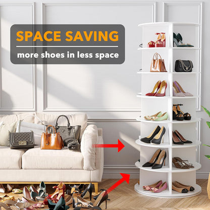 SpaceAid Roterende toren, schoenenrek met 7 niveaus, draaiend schoenendisplay Lazy Susan, 360 draaibaar schoenenrek, opslag, ronde carrousel, verticale kastorganizer voor handtassen en schoenen (7