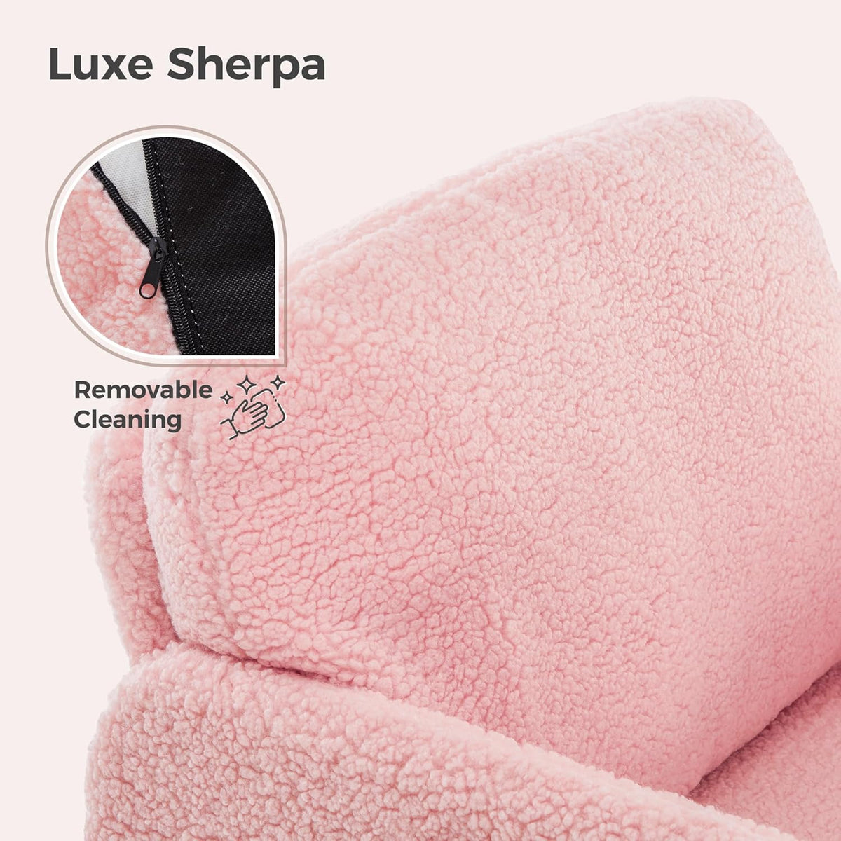 Mondeer Armchair Accent Chair with Storage Bag and Metal Legs, Soft Imitation Lambswool Fabric for Living Room, Bedroom, Reading Reception, Lounge, 63 x 75 x 75 cm, Pink