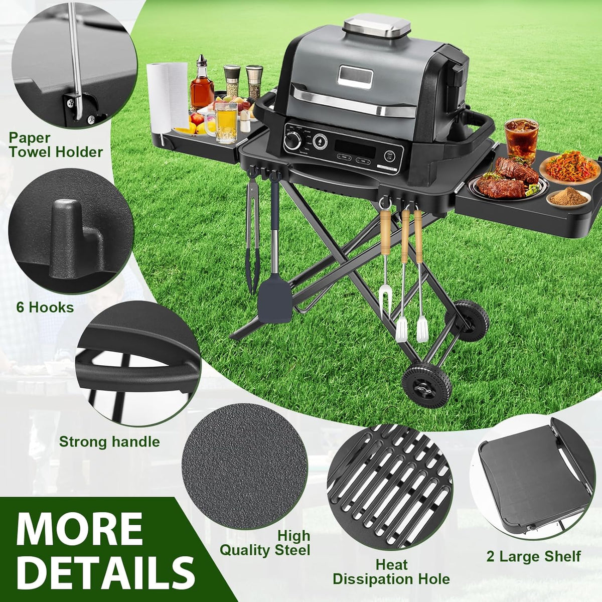 Denmay Grilltafelwagen voor Weber Q100 Q200 Q300-serie, Enders Urban, Nexgrill, Ninja Woodfire grill, pizzaoven, Solo Stove, Burnhard Wayne, grillstandaard met wielen voor de meeste draagbare