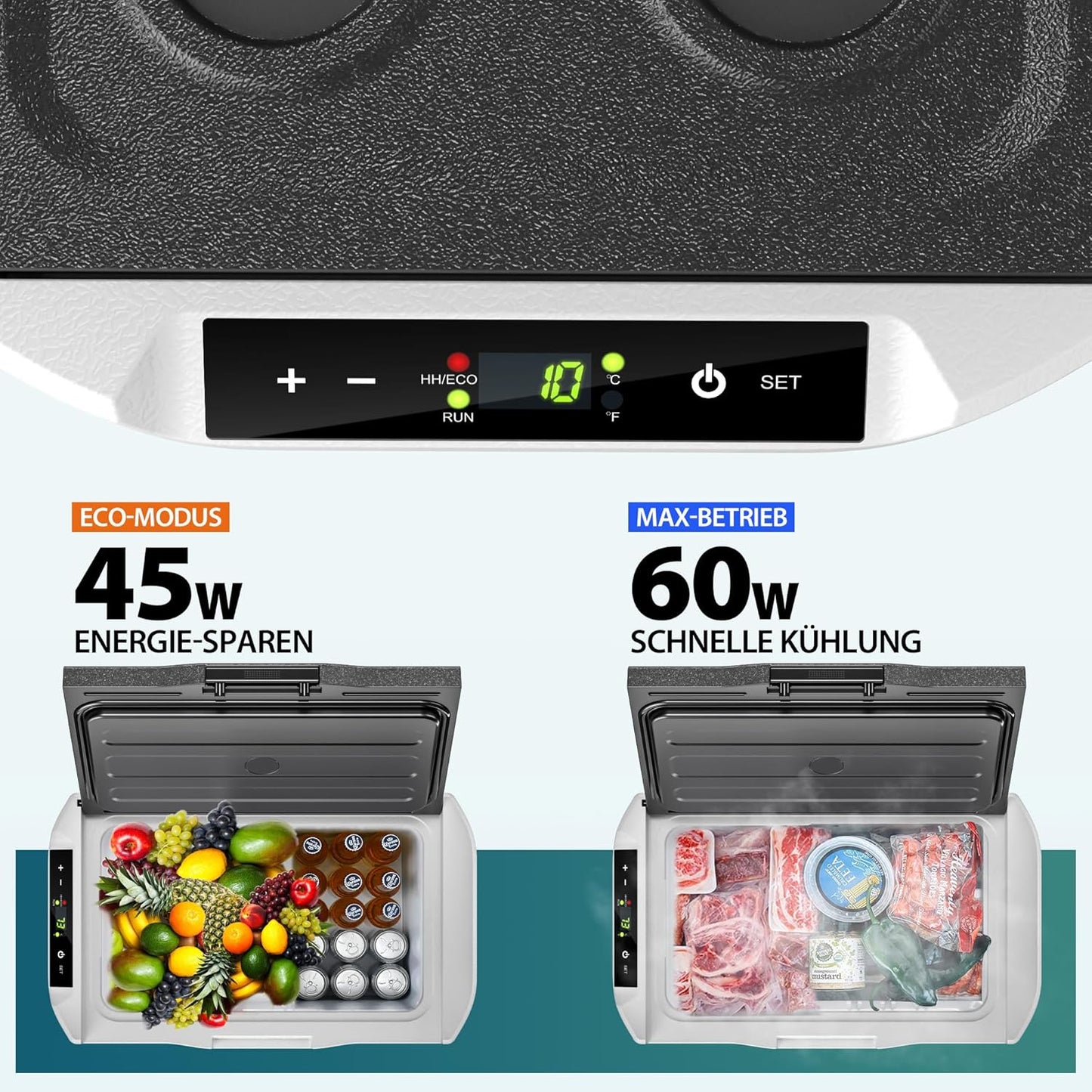 EUHOMY Compressor-koelbox, 21 liter, -20 °C ~ 20 °C, 12 V auto-koelkast, draagbare vriezer 12/24 V DC 220-240 V AC, met app-besturing voor camping, reizen, vrachtwagen, huis