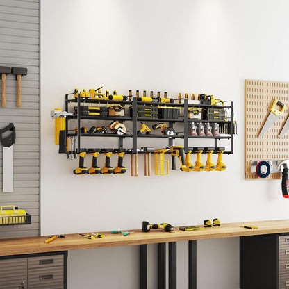 W-17 4-laags metalen heavy-duty garagegereedschap, werkplaatsschuur, organizer met 4 extra boorhouders (120 x 25 x 45 cm, 4 lagen)