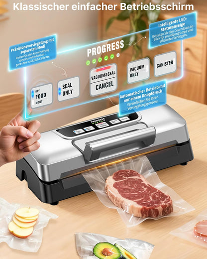 Vacumeermachine, 90 kPa Vacuümmachine voor Voedsel, 20 L/min Sealmachine, Krachtige Vacuümmachine met Dubbele Pomp en Slimme LED, Nat- & Droogmodus, Ingebouwde Veiligheidssnijder, Inclusief Za