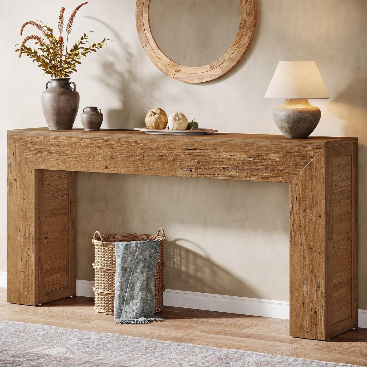 Tribesigns Console Table 160 cm Narrow Sofa Table, Wooden Hall Table Behind the Sofa, Industrial Entrance Table for Entrance, Hallway, Foyer, Living Room, Light Brown