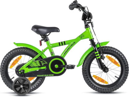 PROMETHEUS BICYCLES kinderfiets 14 inch fiets jongens meisjes van 4 jaar oude met zijwieltjes terugtraprem in groen BMX