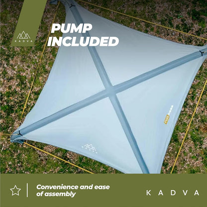 AIRcamp Base Tent, overkapping, waterdicht, 1000 mm, gelijmde naden, tunnelconstructie, 3 opblaasbare bogen, afmetingen 350 x 350 x 210 cm, inclusief pomp UPF 50+ haken, kleur groen