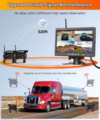 4 x draadloze achteruitrijcamera met 7 inch IPS-monitor, BSD-systeem, quad-scherm, parkeerhulp, achteruitrijcamera voor auto AHD 1080p met nachtzicht/IP68 voor SUV