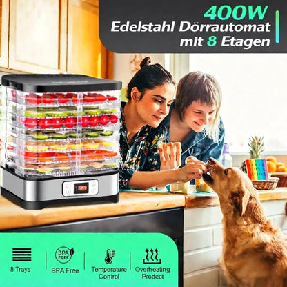 Nictemaw Voedseldroger met 8 etages, 400 W, premium roestvrijstalen dehydrator met timer en temperatuurregelaar, 35-70 °C, professioneel droogapparaat voor Beef Jerky, gedroogde vruchten en groenten