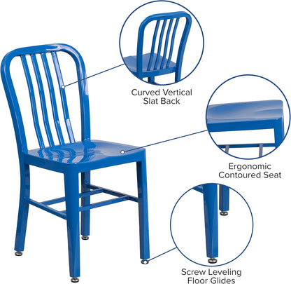 Flash Furniture Commerciële stoel voor binnen en buiten, van metaal, 2 stuks, blauw