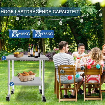 HARDURA Roestvrij Staal Tafel met Wielen 61×91 cm Rollen Zware Duty Commercieel Voedselbereidingstafels met Onderkast en Gegalvaniseerde Benen voor Restaurant Keuken Bar Hotel en Garages
