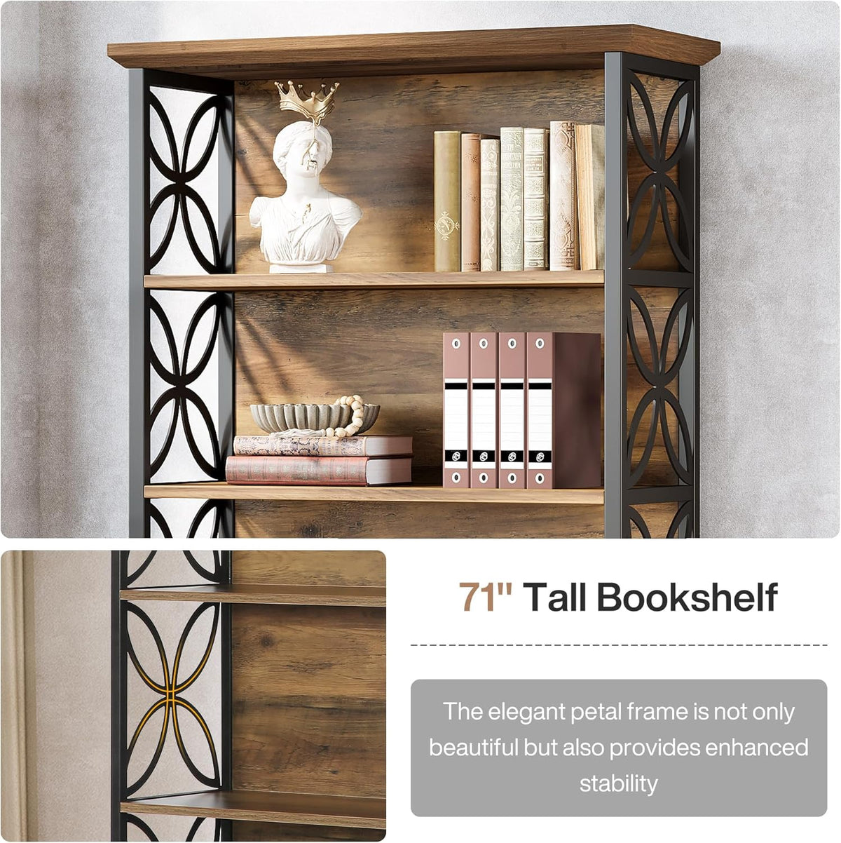 Tribesigns 6 Tier Bookshelf, 71 Inch Metal Frame Industrial Bookcase, Freestanding Open Storage Shelves for Home Office, Living Room, Bedroom