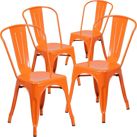 Flash Furniture Stapelbare stoel van metaal, voor binnen en buiten, kunststof, rubber, oranje, 4 stuks