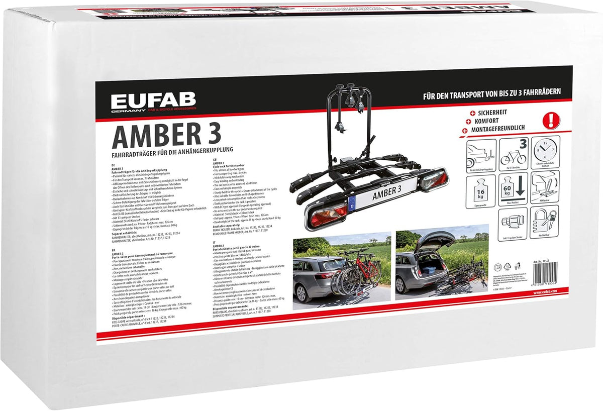 EUFAB 11555 bicycle carrier Amber III, black, approx. 102 x 74 x 72 cm - QUORE
