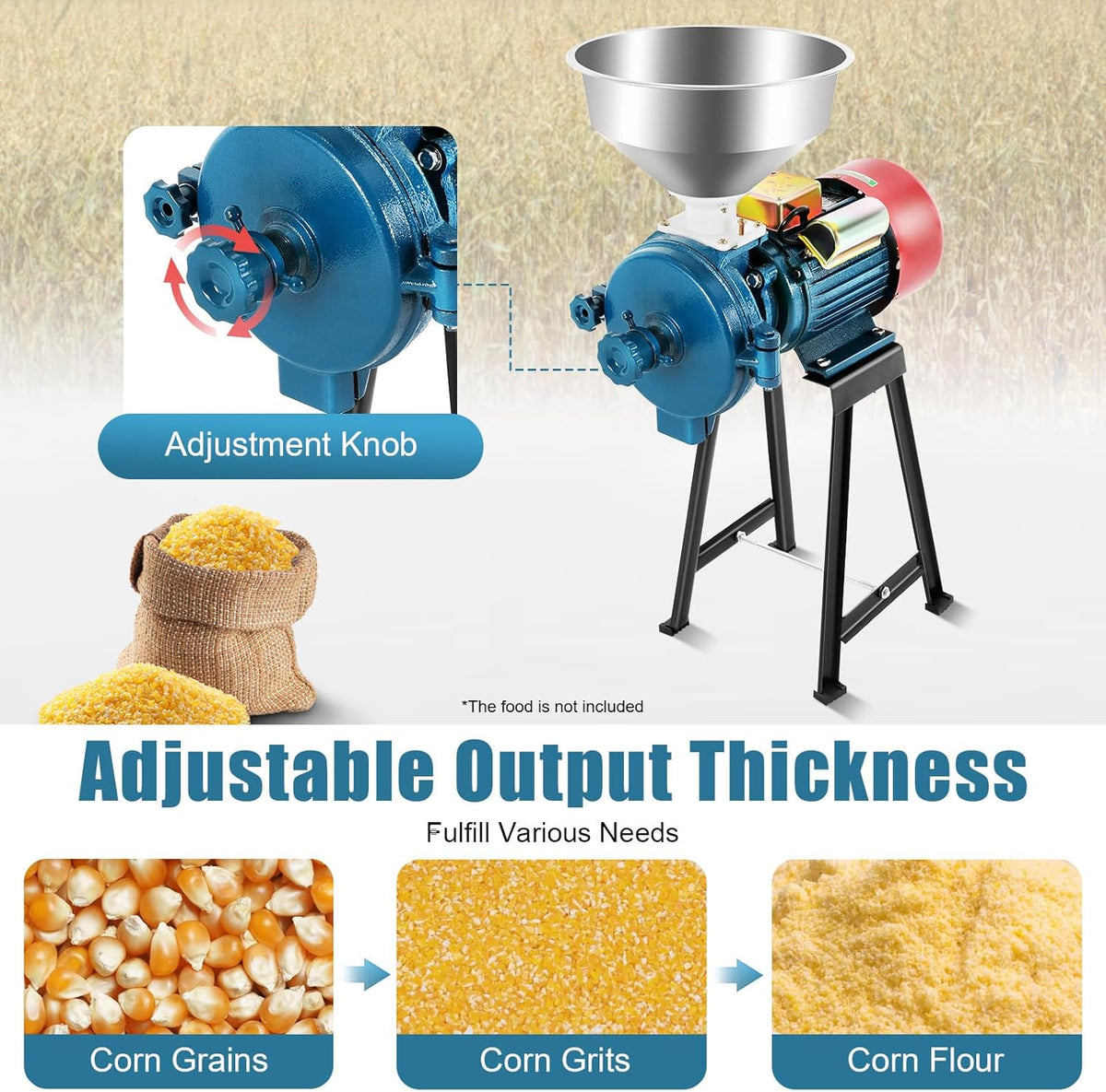 Electric Grain Grinder, Scrap Mill, Grain Mill for Electric Grain Mill, Rice, Soybeans, Mill, Machine with Funnel, Grain Crusher, Commercial Electric Mill, Corn, Straw Feed - QUORE