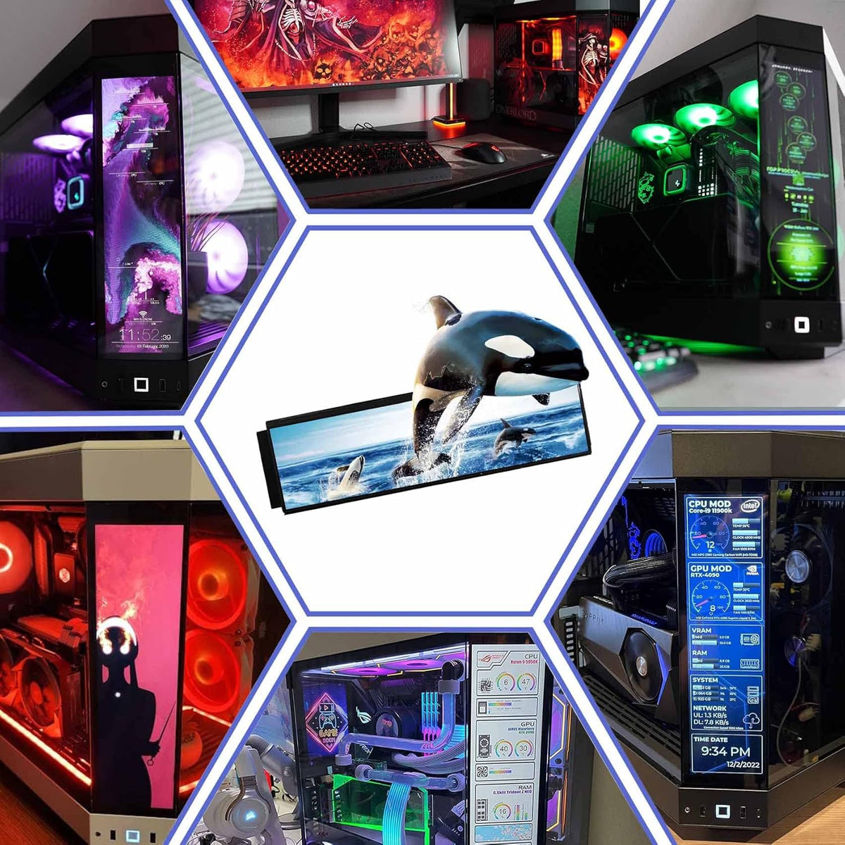 VSDISPLAY PC Case Display voor Y60 Computer Box, 12.6 inch 1920X515 IPS eDP LCD Monitor Scherm, met 2Video Poort