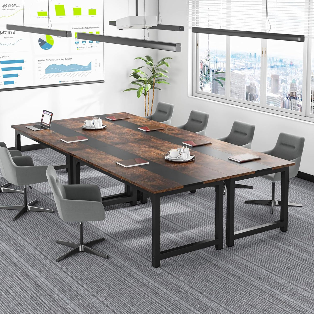 Tribesigns Modern Computer Table, Large Desk Table, Computer Table, Study, Desk, Workplace for Home Office, Rustic/Black (160 * 80cm)