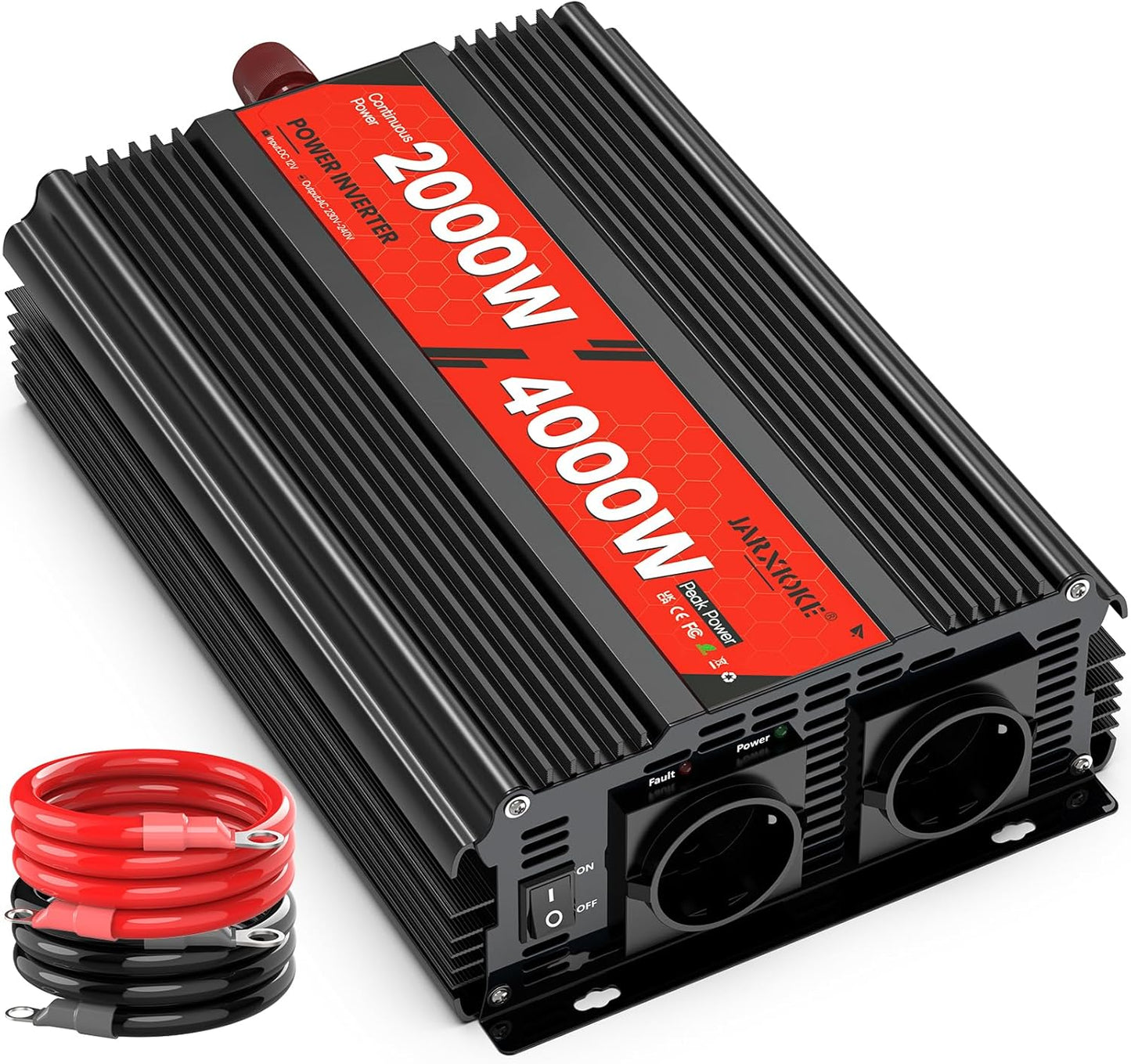 Omvormer 12V 230V 2000 W/4000 W Spanningsomvormer,Gemodificeerde Sinus Wave Inverter, 2 AC-Stopcontacten, Omvormer Voor Zonnepaneel, Auto, Camper,Voertuigen