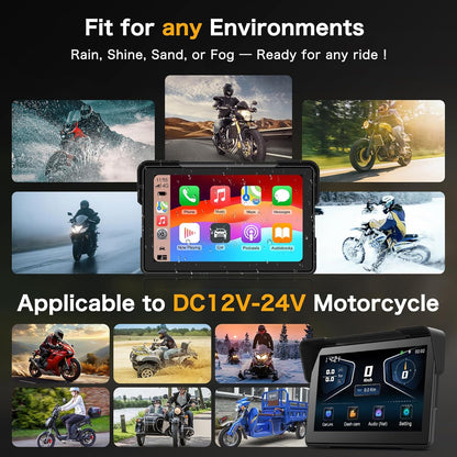 Moto Carplay Écran 7 Pouces Plus Grand 4K+1080P Double Caméra Dash Cam Moto Carplay Android Auto Écran Étanche Carplay Moto Écran GPS Navi Double-Bluetooth Commande Vocale Siri Carte 64GB