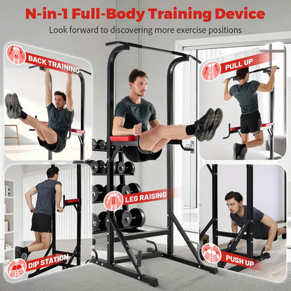 ISE 5in1 Power Tower Workout Dip Station, Multifunctionele Krachtstation voor Dips, Kin omhoog, Ideaal als Kinsteun, Buik-, Rug- en Triceps-trainers, Push-ups, Buikspieren, SY-5607