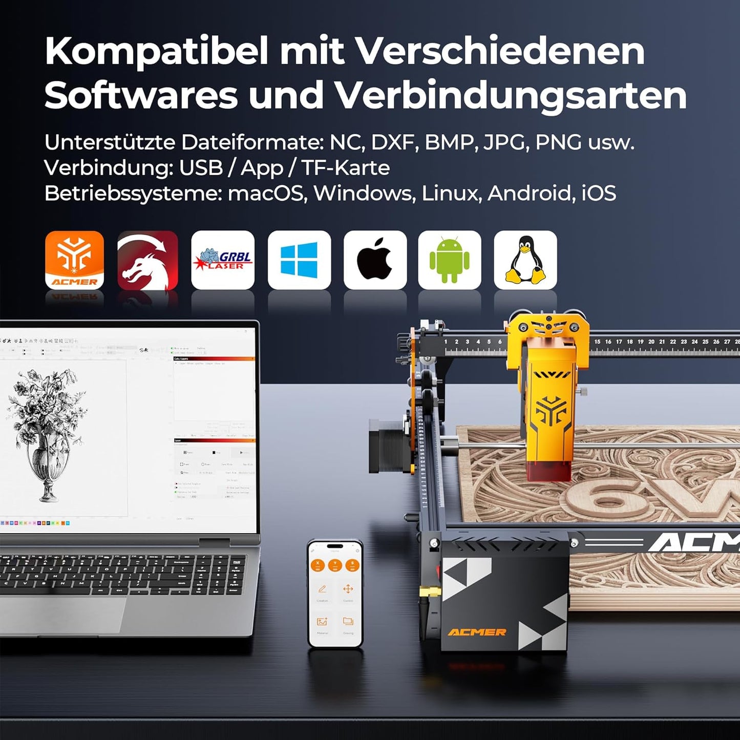 ACMER Lasersnijmachine P1 S PRO 6W voor beginners, 6W lasergraveermachine, lasergraveermachine, 380 x 370 mm, voor metaal, glas en hout
