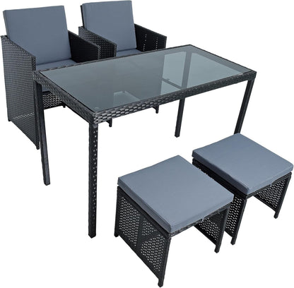 ESTEXO Polyrattan seating set, garden furniture, dining group, garden set, rattan furniture, rattan set, stool, garden chairs, garden table (4 people) - QUORE