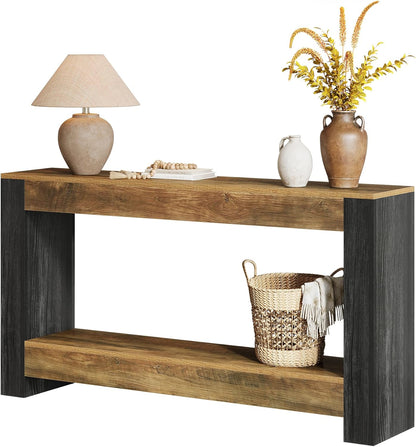 Tribesigns Console Table 160 cm Long for Entrance, Bench Behind the Sofa for Living Room, Hallway, Entrance, Foyer Rustic, Brown and Black
