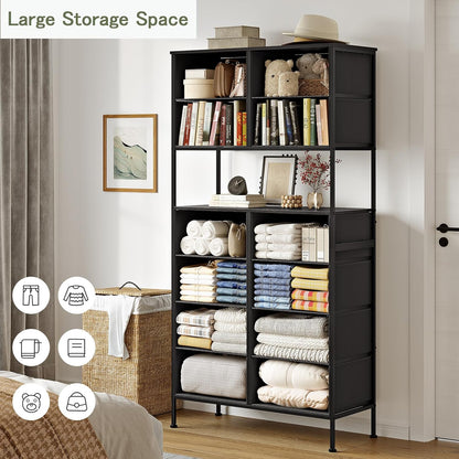 Ladekast – Ladenkast – Commode – Dressoir – Opbergkast – 12 Lades – Met Open Middenstuk – Zwart Metalen Frame