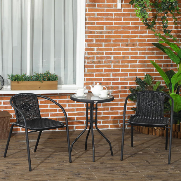 Tuinstoelen - Tuinmeubelenset - Tuin Eettafelstoelen - Rotan Bistroset - Moderne Stijl - Stapelbaar - Weerbestendig - Stabiel - Onderhoudsvriendelijk - 50 x 72 cm Tafel - 56 x 58 x 72.5 cm Stoel - Zwart