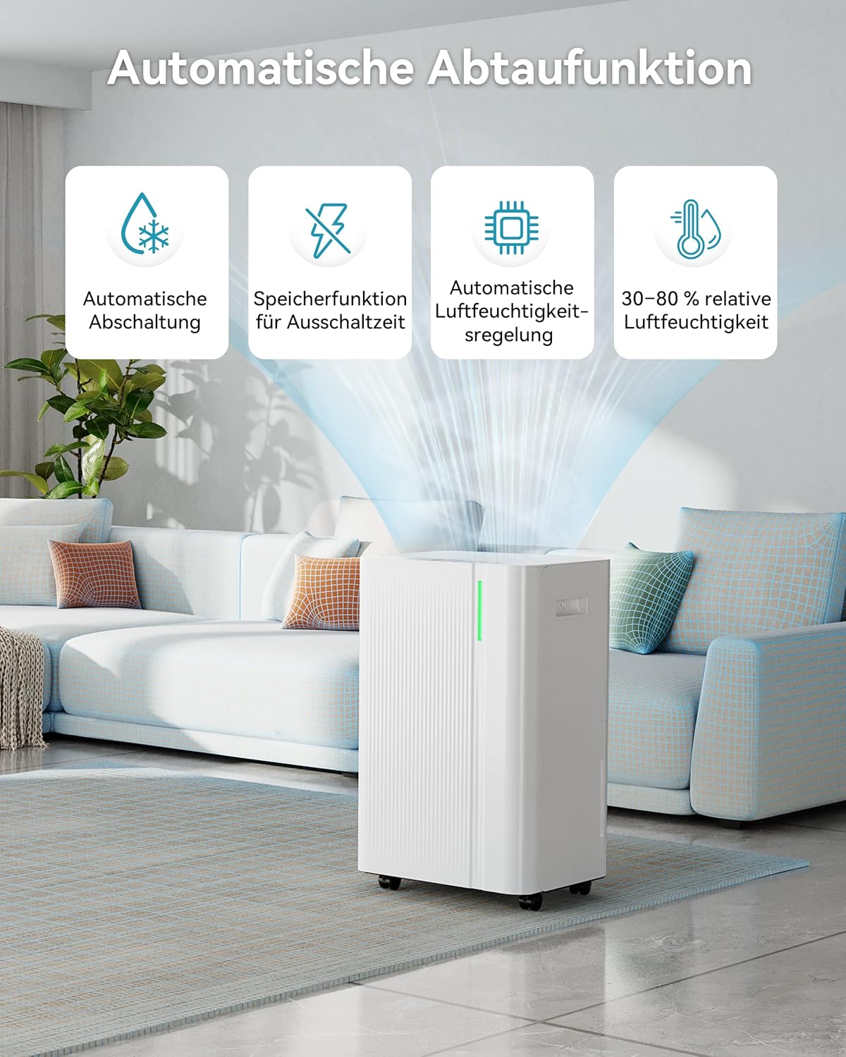 EUHOMY Elektrische luchtontvochtiger 20 l/dag kelder met afvoerbuis, stille en energiezuinige luchtontvochtiger met automatische ontdooiing, timer, luchtontvochtiger voor