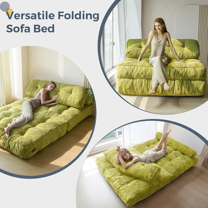 MAXYOYO Opvouwbare slaapbank, converteerbare slaapstoel met kussen, matras met rugleuning, draagbare stoel-bed-comfortabele vloerbank, lounge voor woonkamer, slaapkamer, groen, dubbel