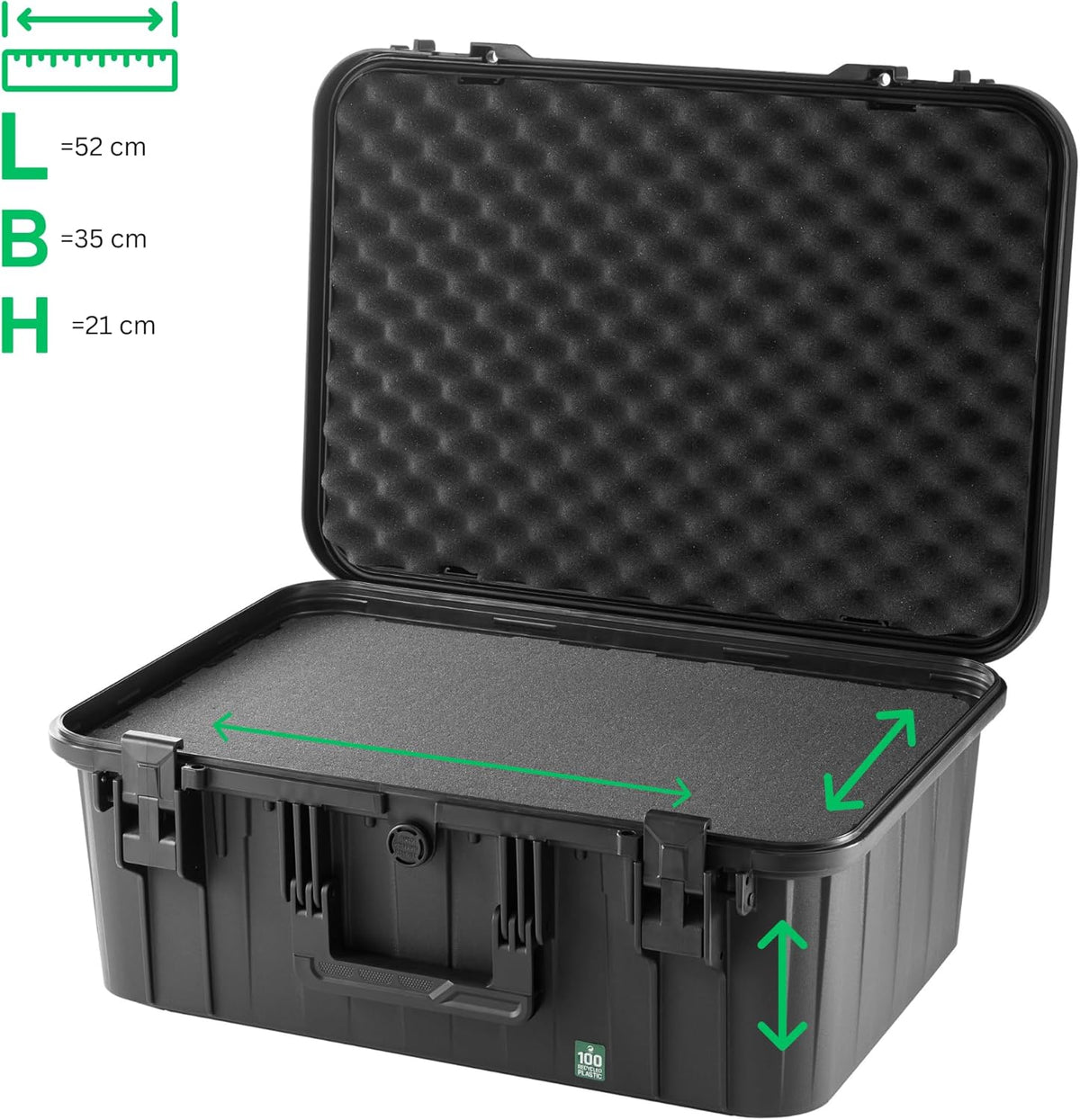 TOMcase ECO Pro, duurzame beschermkoffer gemaakt van 100% gerecycled plastic, met schuimrubberen inleg, waterdicht & stootvast, lichtgewicht draagkoffer, universele koffer, gemaakt in EU, zwart, zwart