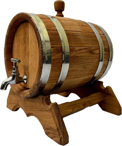 Wooden World - Eikenhouten vat met kraan op standaard - vat voor wijn, whisky, cognac - 10 liter