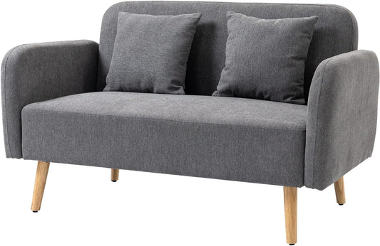 2-zitsbank – loveseat – tweezitsbank – klein zitmeubel – sofa – grijs naturel – fluweelachtig polyester – verstelbare rubberhouten poten